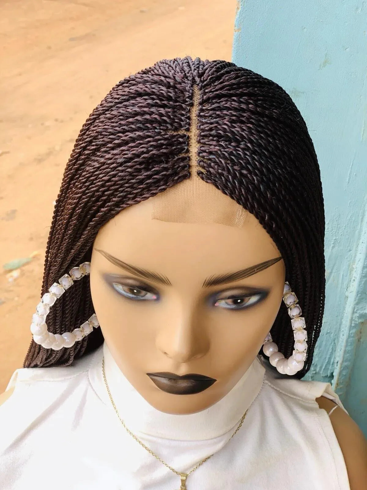28inch Chestnut Brown Micro Twist Color Mix Wig with 5x5 HD Lace Closure Glueless Natural Look Braiding Lace Wig for Women