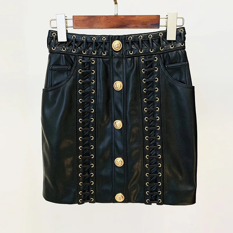 Mandarin Collar Lace-Up Faux Leather Jacket for Women