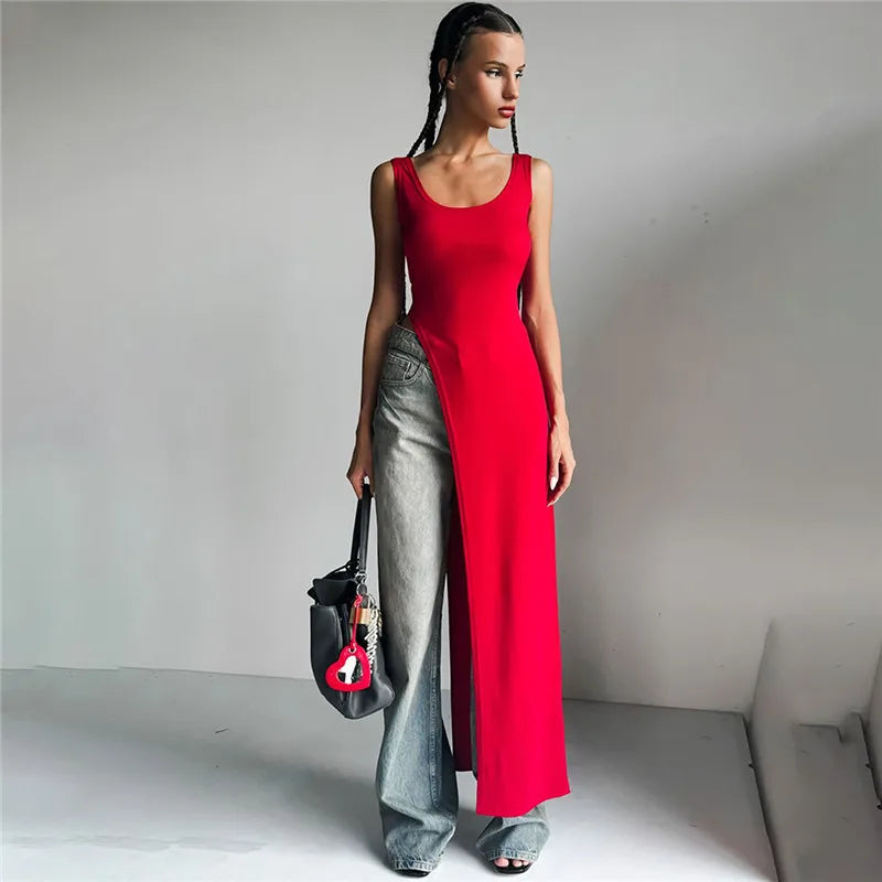 Elegant Asymmetrical High Slit Maxi Dress for Women