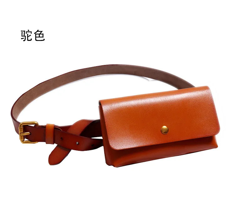 Minimalist Genuine Leather Waist Bag With Belt for Women
