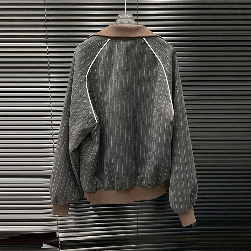 KUCLUT 2025 Autumn New Fashion Striped Contrast Color Zipper Jacket Elastic Waist Pleated Skirt Two-pieces Set For Women 1A1217