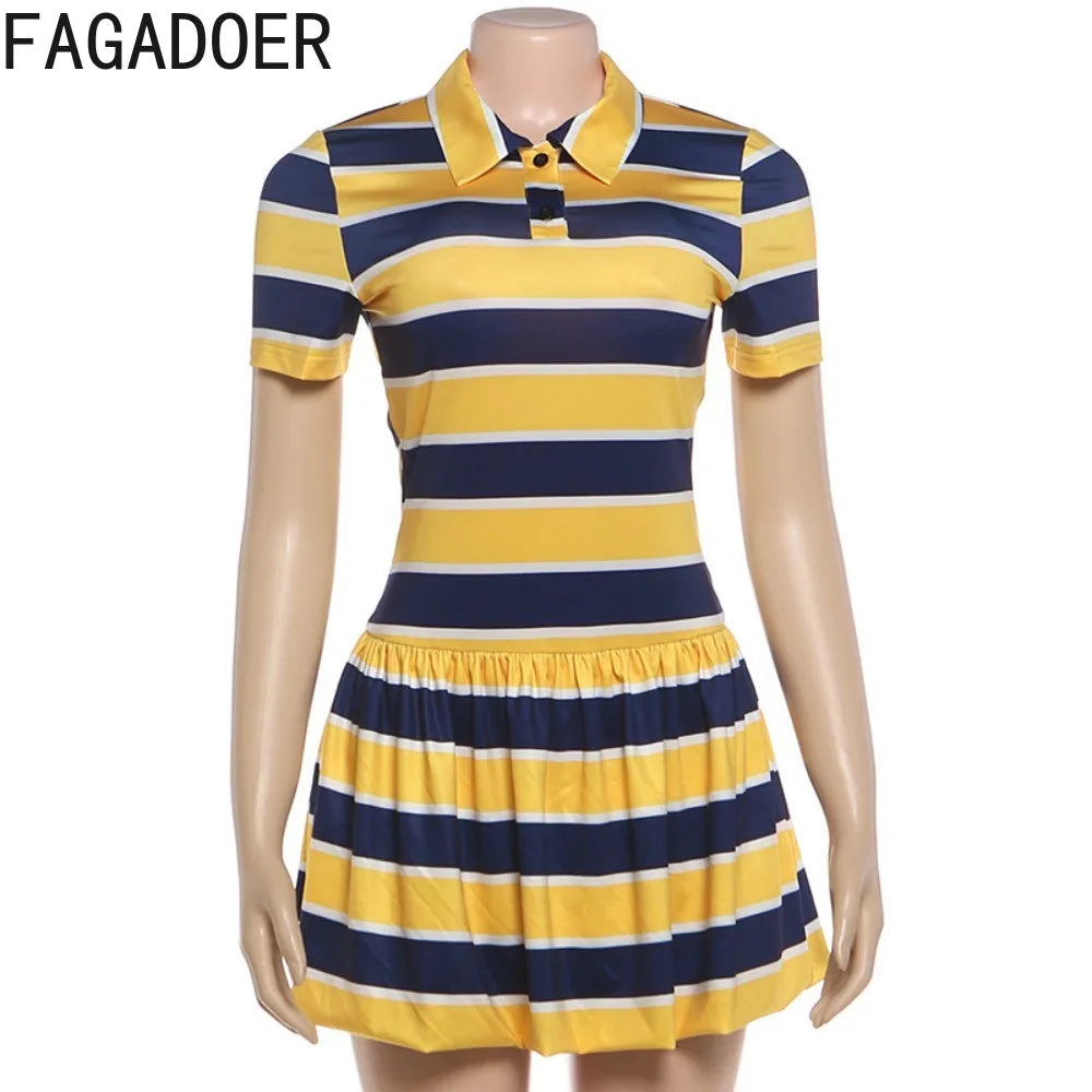 Vibrant Yellow Striped Patchwork Mini Dress for Women