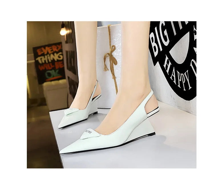 Patent Leather Wedge Heel Pumps With Back Strap for Women