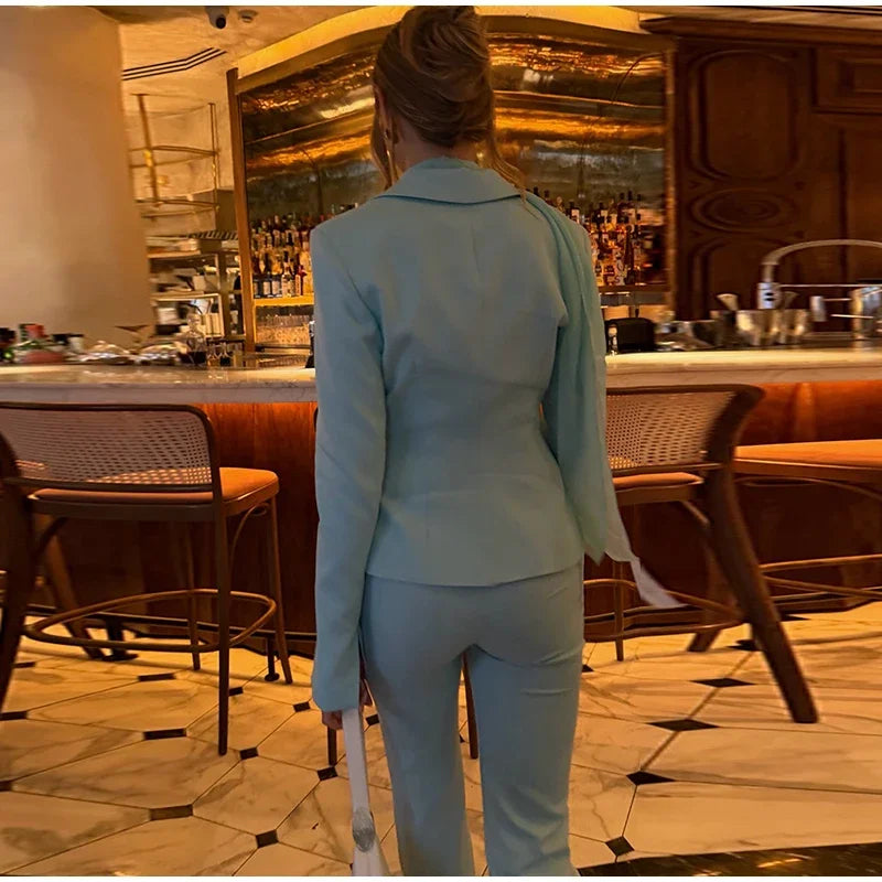 Turn-Down Collar Tailored Blazer Skirt Set for Women