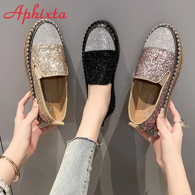 Soft Faux Leather Sequined Platform Loafers For Women