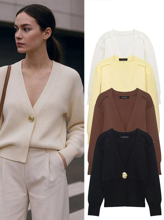 V Neck Knit Cardigan With Button Detail
