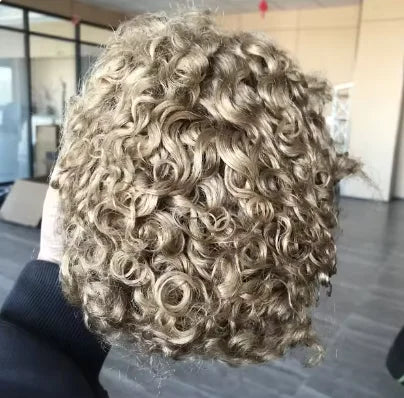 Curly Blonde Lace Front Human Hair Toupee for Women