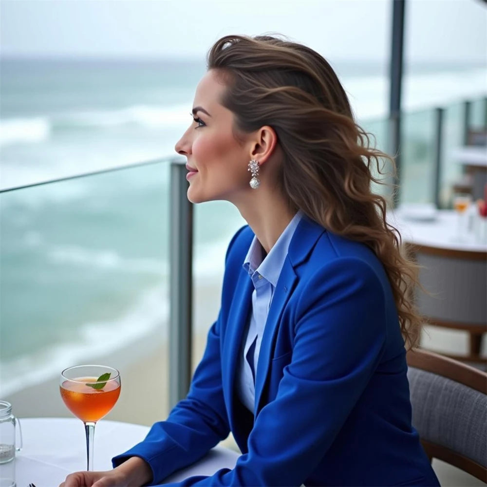 Custom Royal Blue Women's Suit 2 Pieces Tailored Blazer & Pants Set Formal Bridesmaid Cloth Lady Blazer Set (Jacket+Pants)