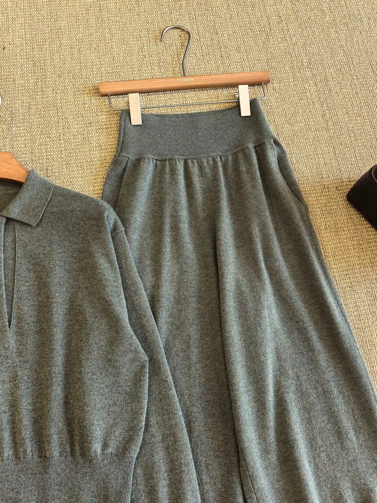 Minimalist Cashmere Knit Top And Pants Set for Women