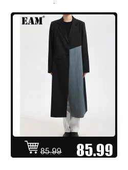 [EAM] Women Blue Pleated Hem Long Big Size Blouse New Stand Collar Long Sleeve Shirt Fashion Tide Spring Autumn 2025 1DH5707