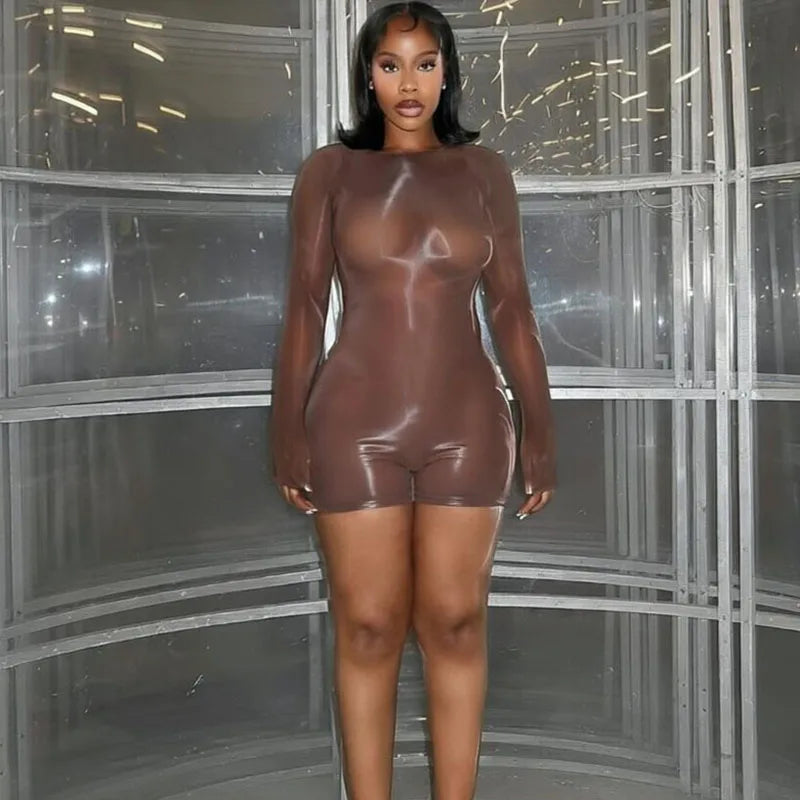 Solid Long Sleeve Slim Fit Club Party Romper for Women