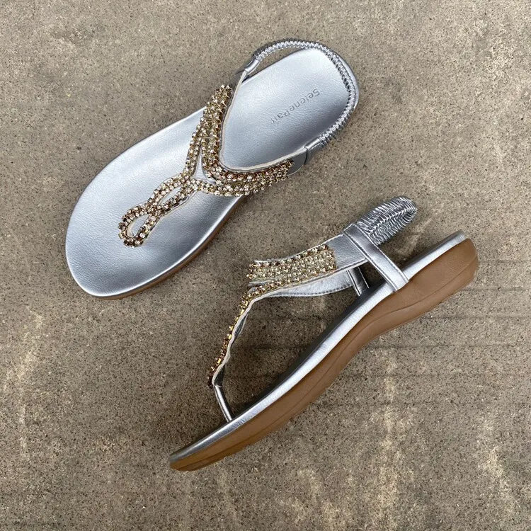 Comfortable Rhinestone Open Toe Flat Sandals for Women