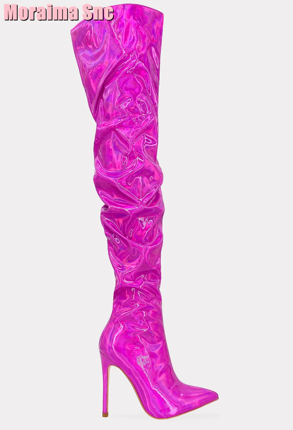 Elegant Pleated Patent Leather Stiletto Boots for Women