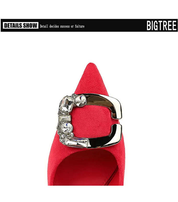 Elegant Rhinestone Buckle Suede High Heel Pumps for Women