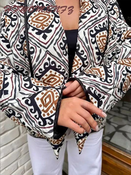 Printed Cotton V Neck Coat