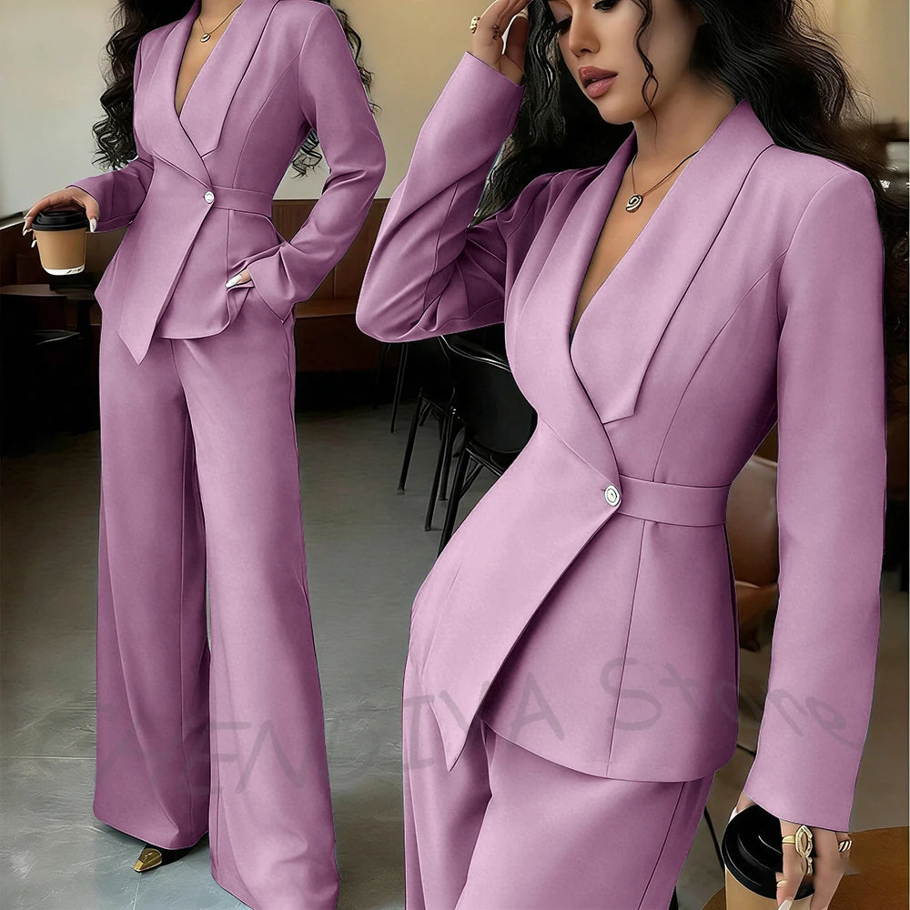 Elegant Office Lady Professional Suit Two Pieces Classic Shawl Lapel Single Button Outfit High Quality Women's Tailored Set