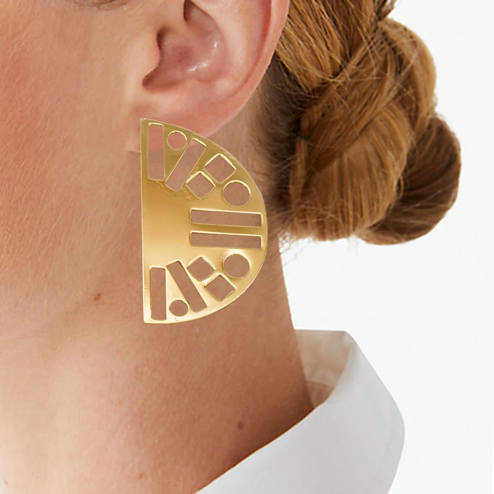 Fashion Jewelry Big Gold Color Round Geometric Earrings Dangle Drop Earrings For Women African Wedding Party Gifts