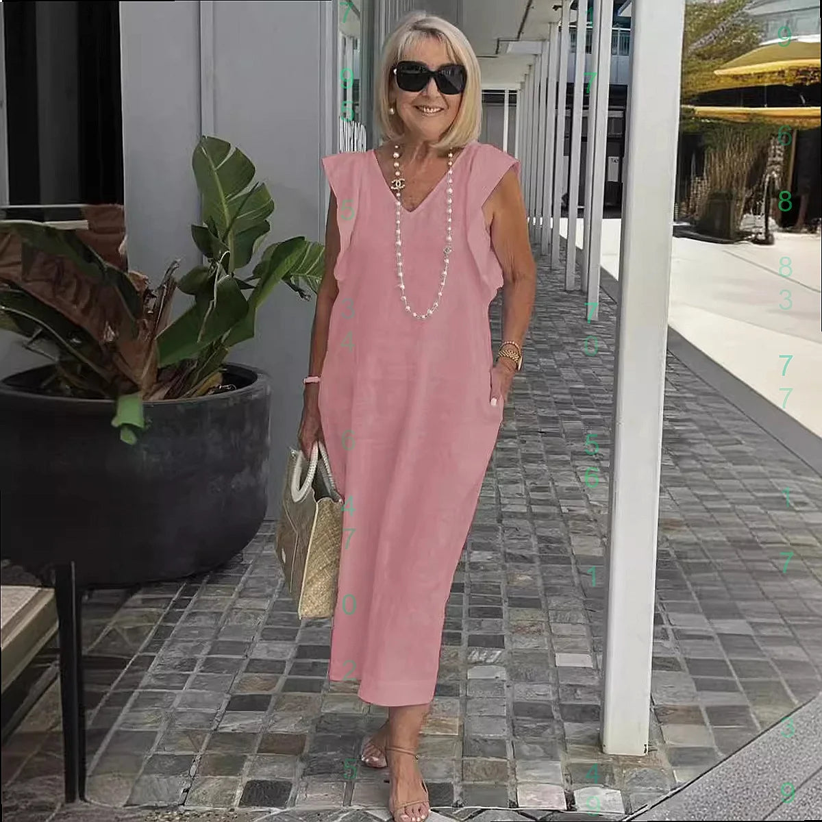 Back Tie Flutter Sleeve Ankle Length Linen Dress for Women