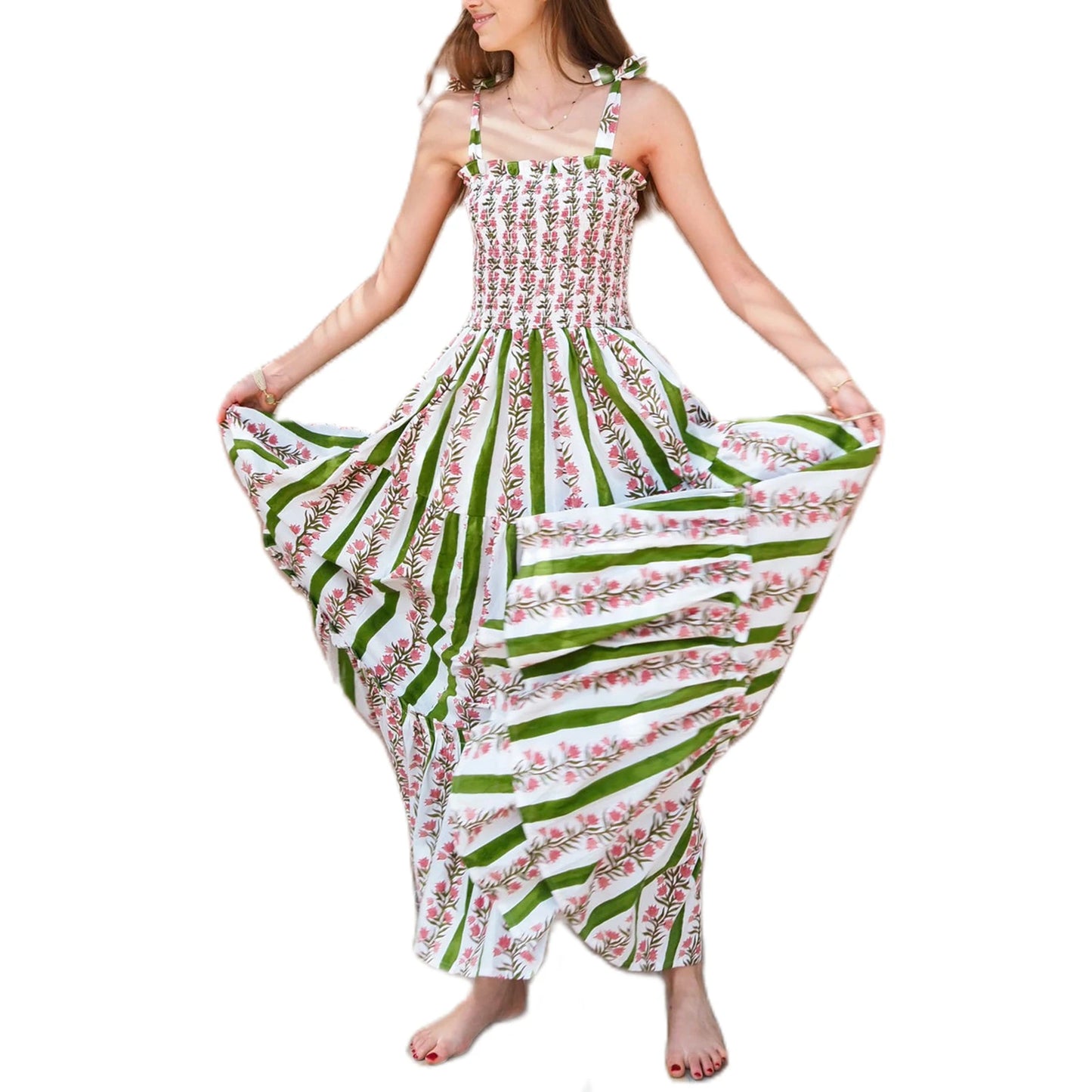 Women'S Sleeveless Printed Lace Up Dress Casual Summer Printed Lace Up A-Line Party Dress Suitable For Holiday Beach Street Wear