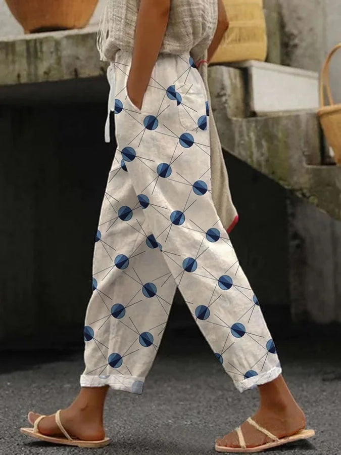 Elegant Printed Loose Ankle-Length Casual Pants for Women
