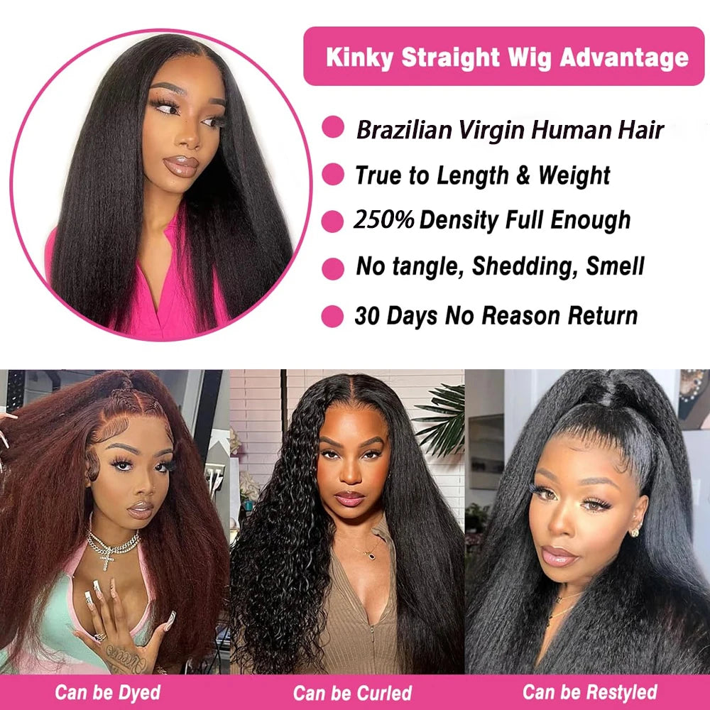 Glueless Kinky Straight Lace Front Human Hair Wig for Women