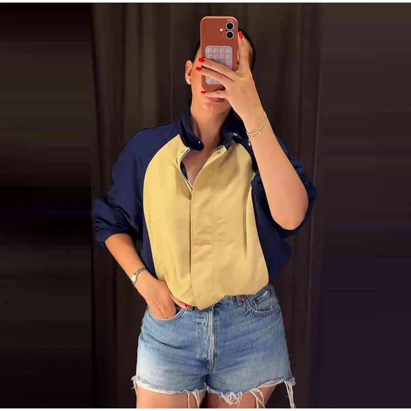 Color Block Two Piece Tracksuit With Cropped Jacket for Women