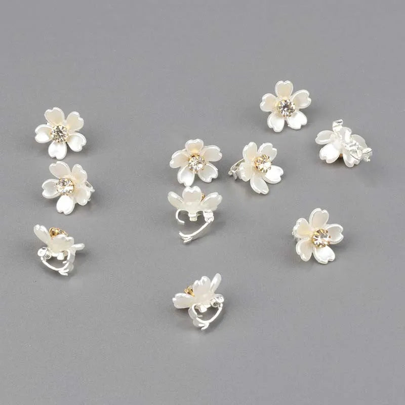 White Petal Rhinestone Hair Rings