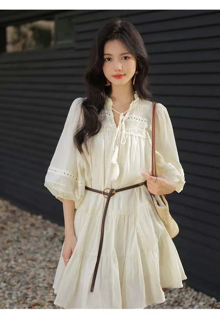 Vacation Style Boho Chic Lace Up Midi Dress for Women