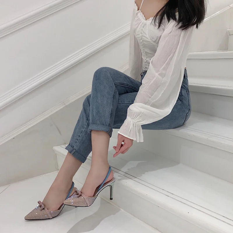 Rhinestone Pointed Toe High Heel Sandals for Women