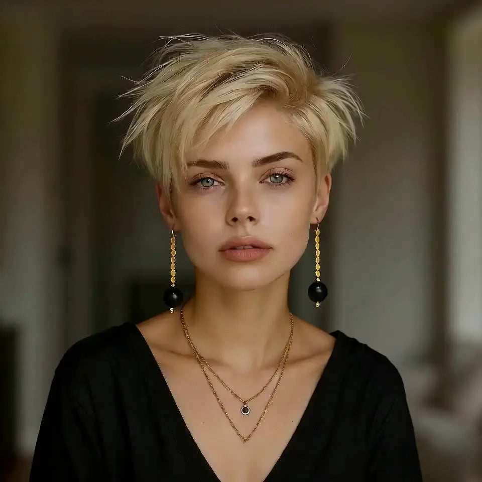 Machine Made Straight Short Blonde Human Hair Wig For Women