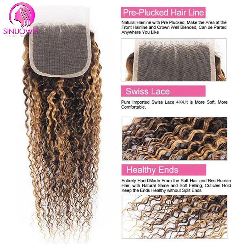 Highlight Water Wave Human Hair Bundles With Lace Closure for Women