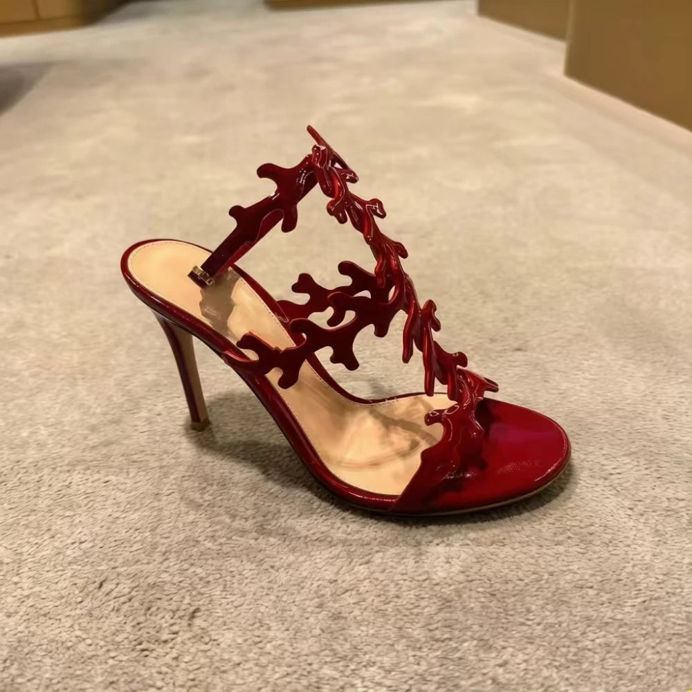 Red Patent Leather Stiletto Sandals