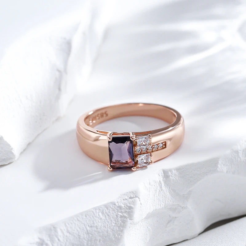 Purple Square Zircon Rose Gold Tone Ring for Women