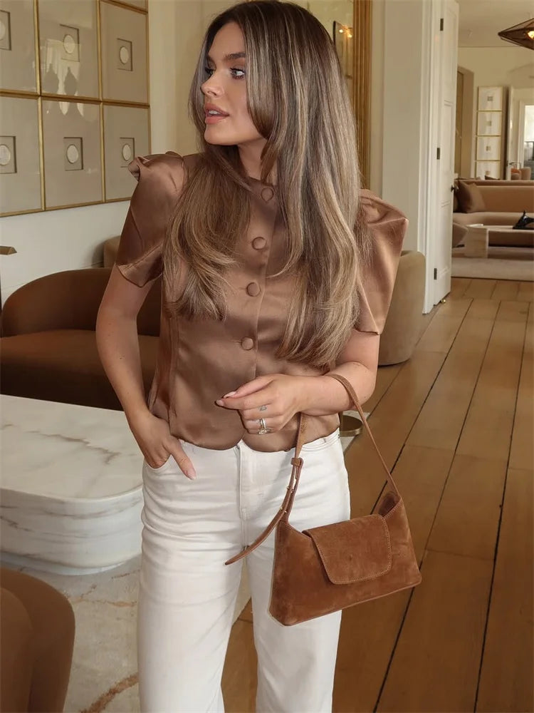 Cropped Satin Patchwork Top