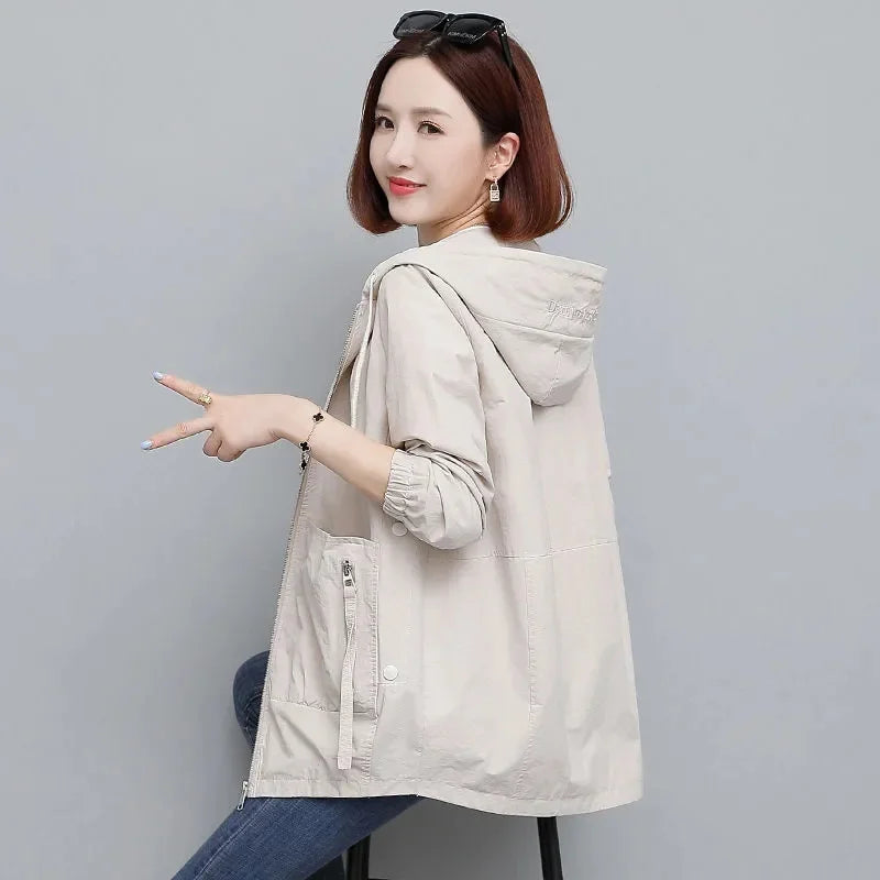 Lining Hooded Coat Female Spring And Autumn Temperament Short Jacket Casual Short Trench Coat Female Hooded Outwear Khaki