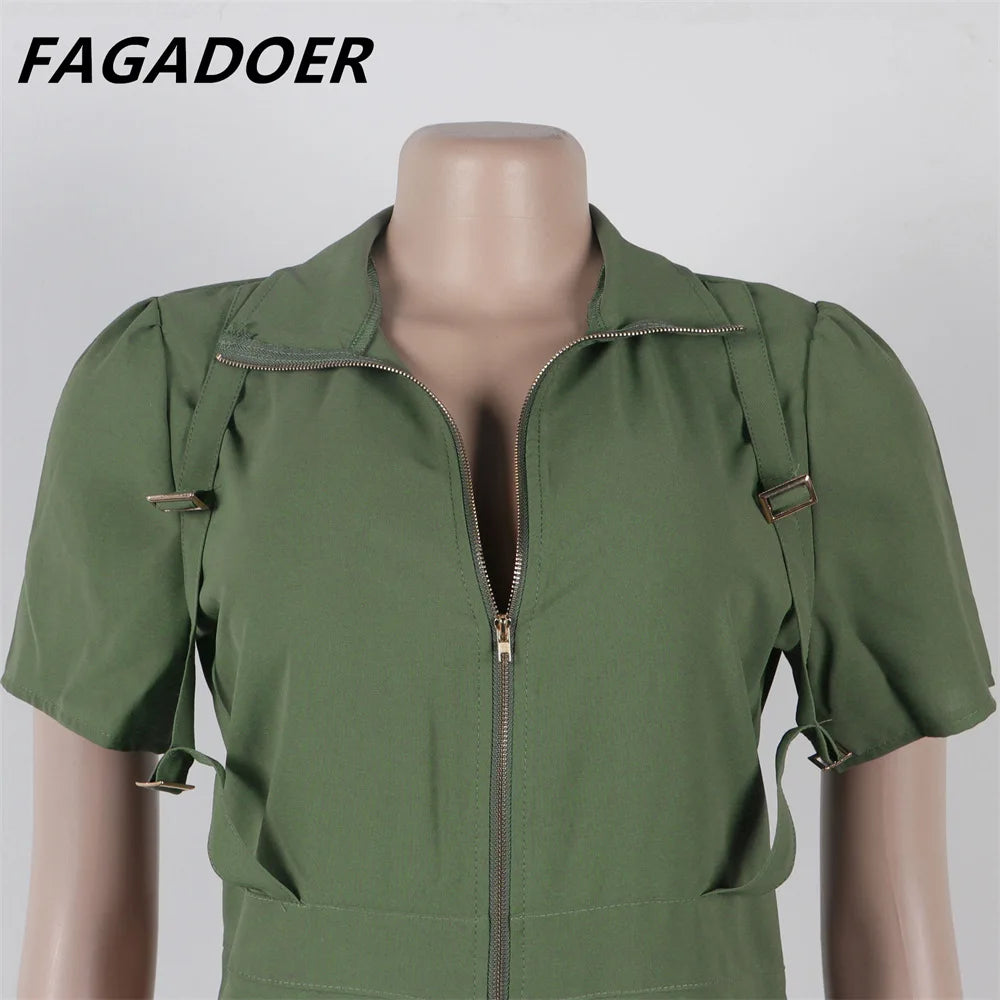 Solid Color Pocket Cargo Short Sleeve V Neck Romper for Women