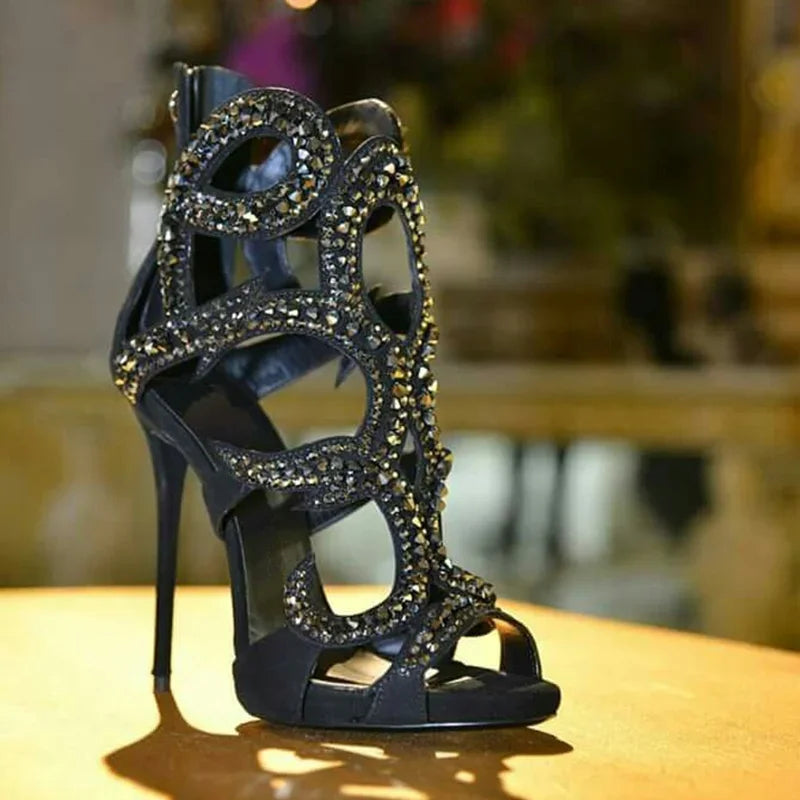 Crystal Embellished Stiletto Sandals With Zipper for Women