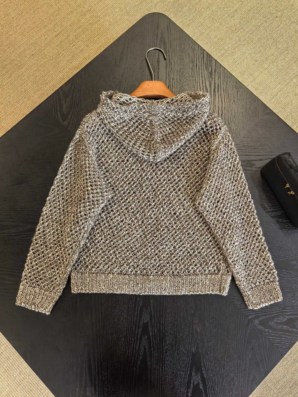 Sequined Hooded Knit Cardigan with Zipper for Women
