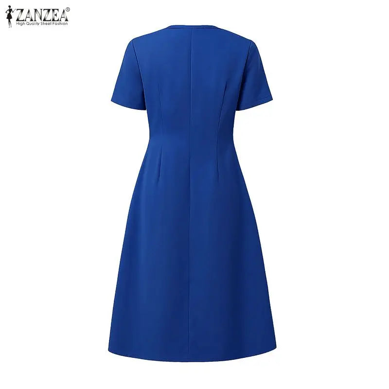 Pleated V Neck Knee Length Dress
