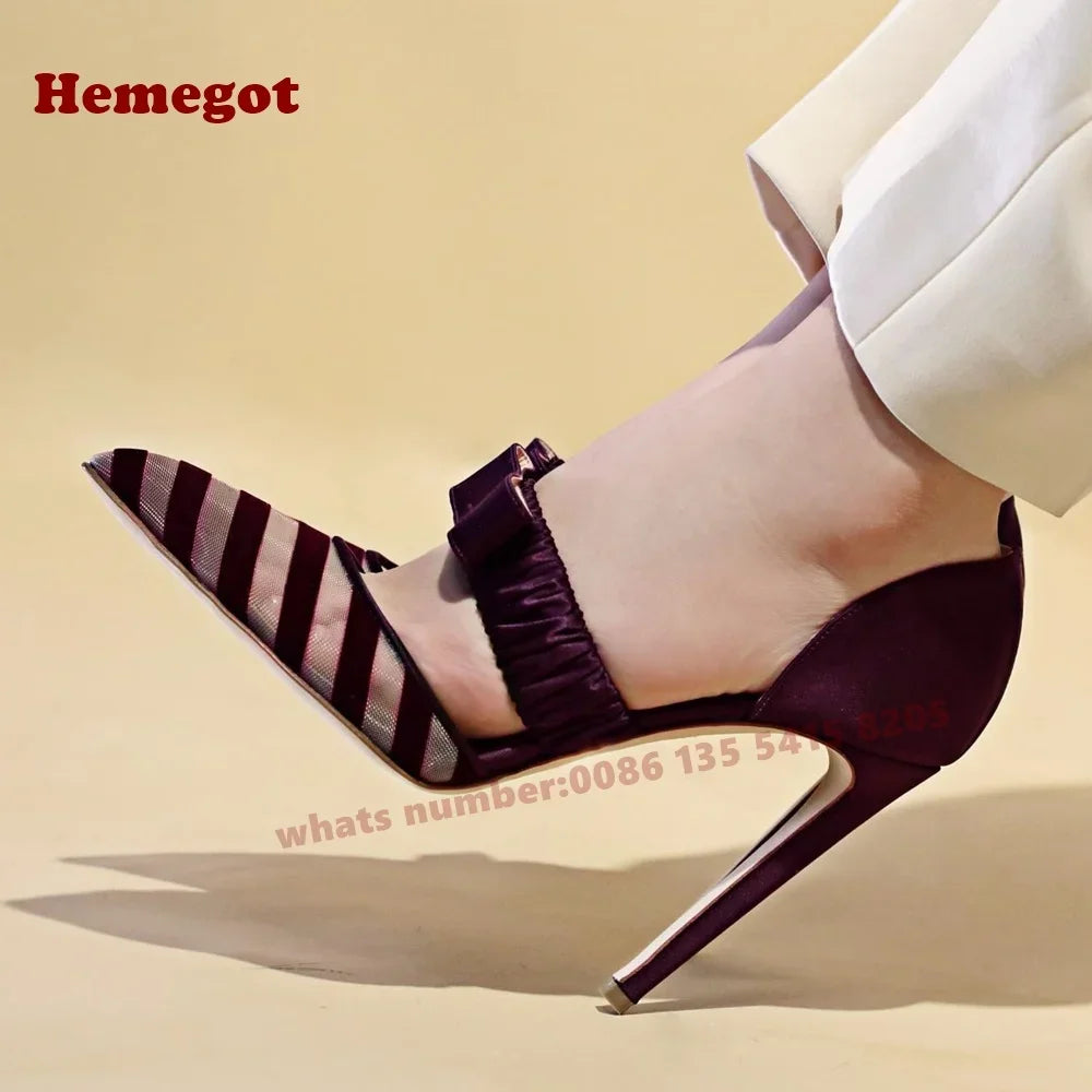 Leopard Bow Detail Blue Satin Pumps Pointed Toe for Women