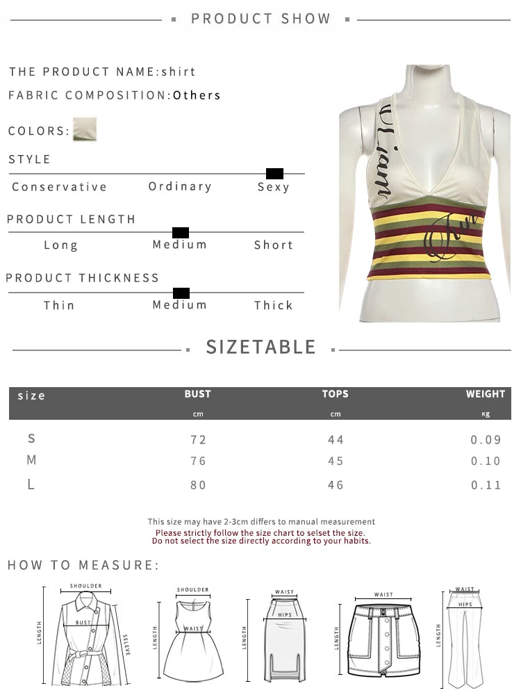 Patchwork Stripe V Neck Backless Tank Top for Women