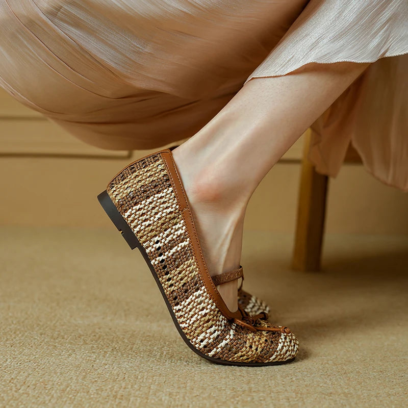 All Day Comfort Textured Woven Bowtie Ballet Flats for Women