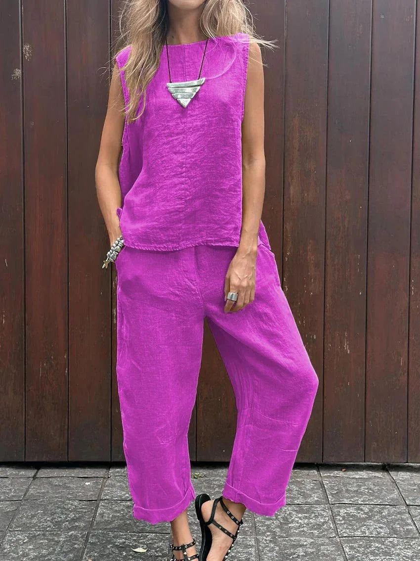 Casual Solid Color Tank Top and Pant Set for Women