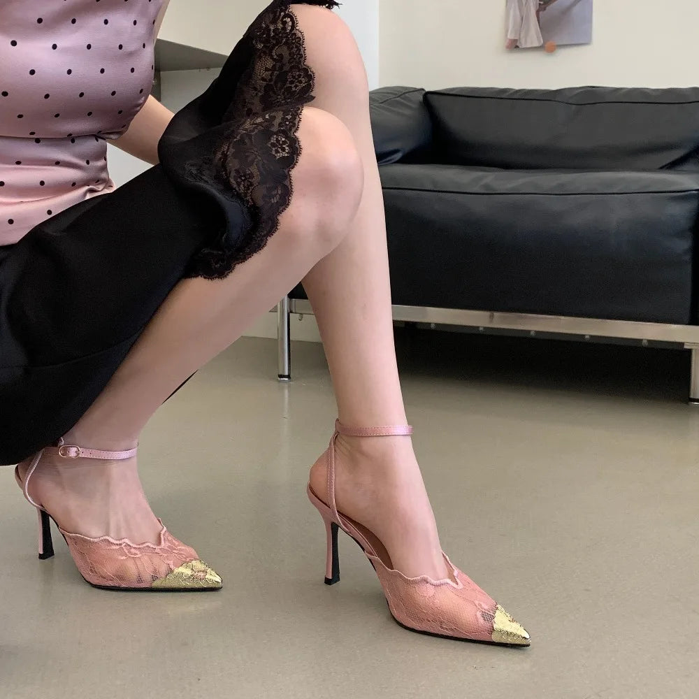 Elegant White Lace Slingback Stiletto Heels for Women