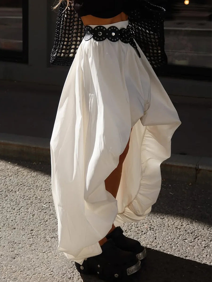 Cotton Ruched Asymmetric Midi Skirt