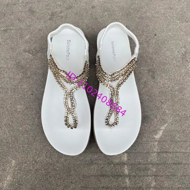 Comfortable Rhinestone Open Toe Flat Sandals for Women