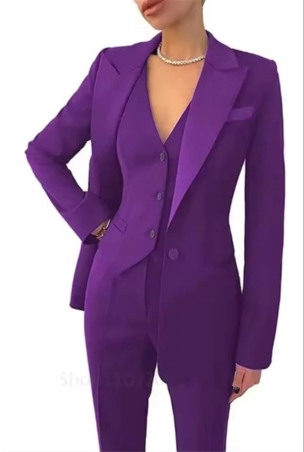 Tailor Made Women's Suit Slim Fit Notch Lapel 3 Pcs Workplace Style Blazer Female Business Work Wear (Jacket+Vest+Pants）