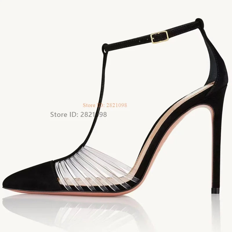 Ankle Wrap Hollow Out Pointed Toe Leather Pumps for Women