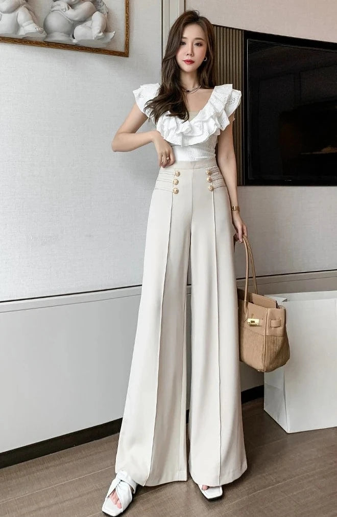 High Waist Female Trousers Elastic Classic Xxl Vintage Korean Fashion Chic and Elegant Aesthetic G 90s Women's Pants Wide Leg