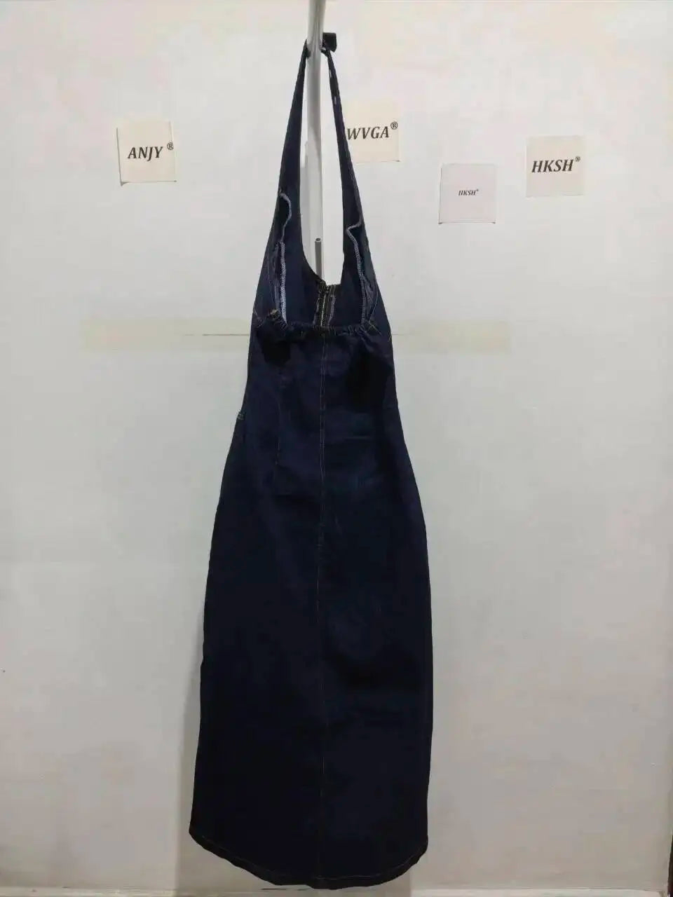 ANJY Summer New Women's Tide High Street Y2K Chic Trendy Sleeveless Halter Neck Backless Waist Cinching Zipper Denim Dress A8053